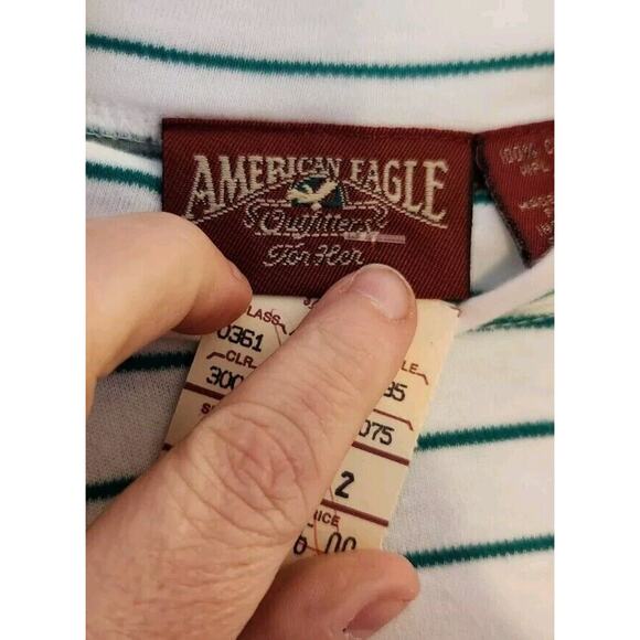 Vintage American Eagle for Her Mock Turtleneck White Green Stripe‎ Top Sz M NWT - Picture 6 of 8